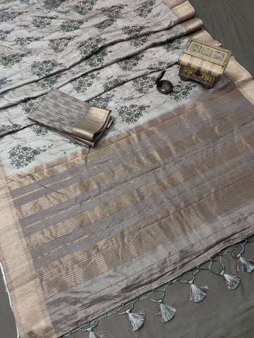Monochrome Petal Mingle Handloom Jacquard Border Tussar Saree JQ2 Geetha Creation